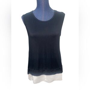 SEN Sleeveless Blouse - Black with white silk hem accent  - Size 2